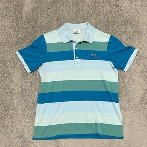 VGC Lacoste Striped Polo Shirt - Blue / Green - Size 4 (M)